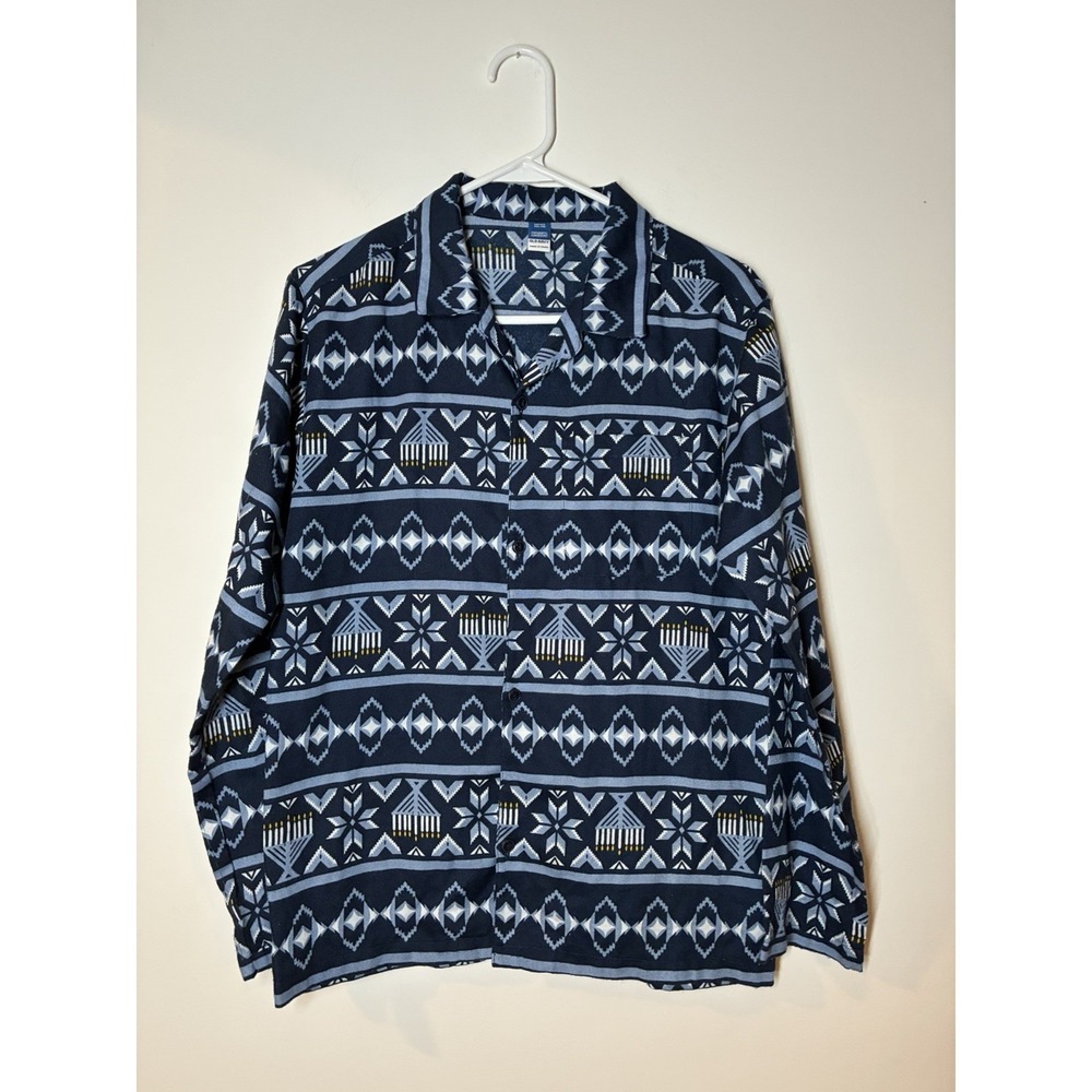 Old Navy Hanukkah blue menorah and geometric pattern button down XXL (18)